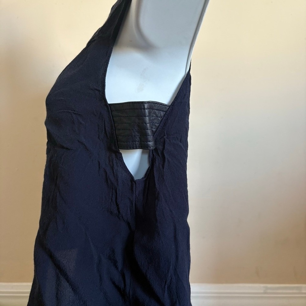 VEDA Navy‎ Rayon Sheep Leather Trim Open Back Sleeveless Tank Top XS - Picture 6 of 16